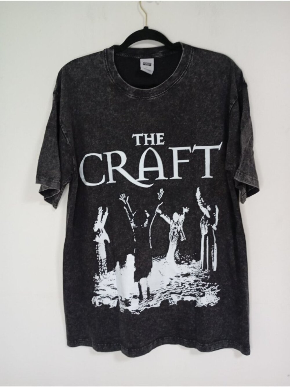 The Craft Black Acid Wash Graphic T-Shirt L Digiprint Apparel 100% Cotton Unisex